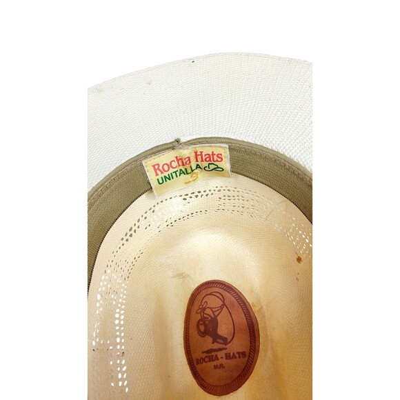 Vintage Rocha Hats Western Cowboy Hat Woven Straw Studded Leather Band 7 1/4" - Picture 10 of 11